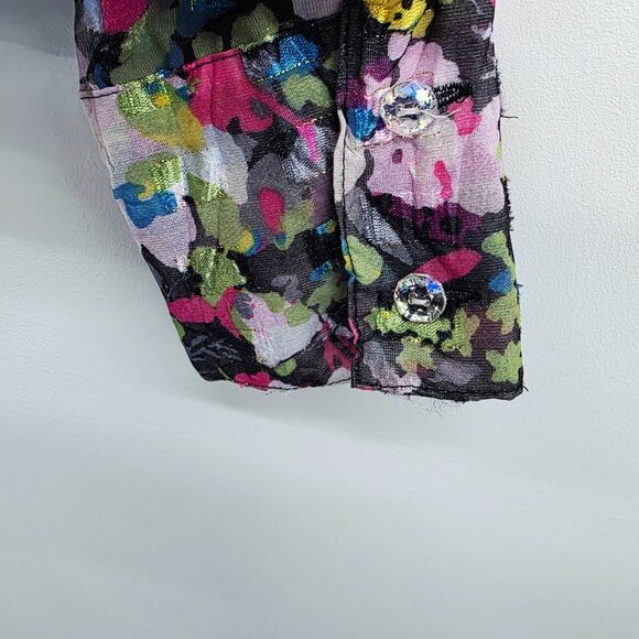 Violet & Claire Sheer Floral Blouse Button Front Collared Long Sleeve M Bright - Picture 8 of 15